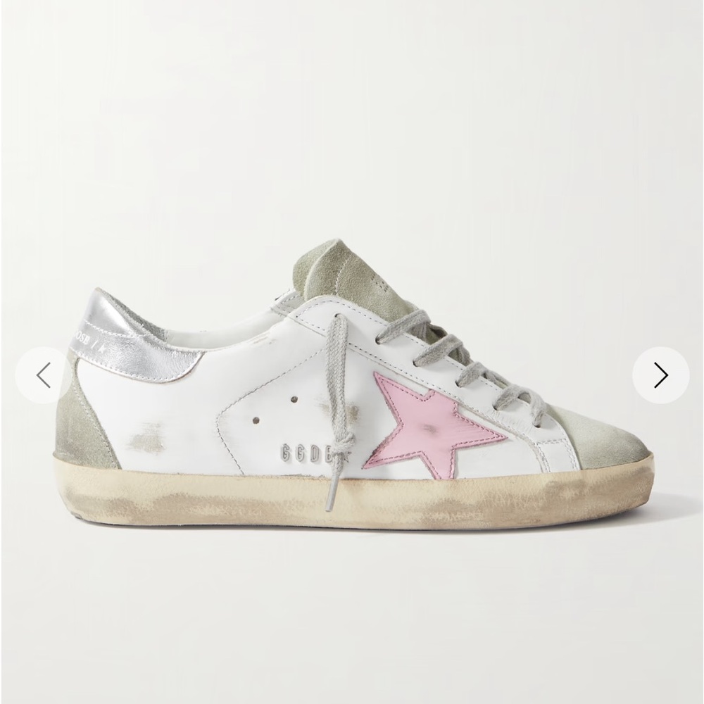 Golden Goose Metallic Silver and White Sneakers